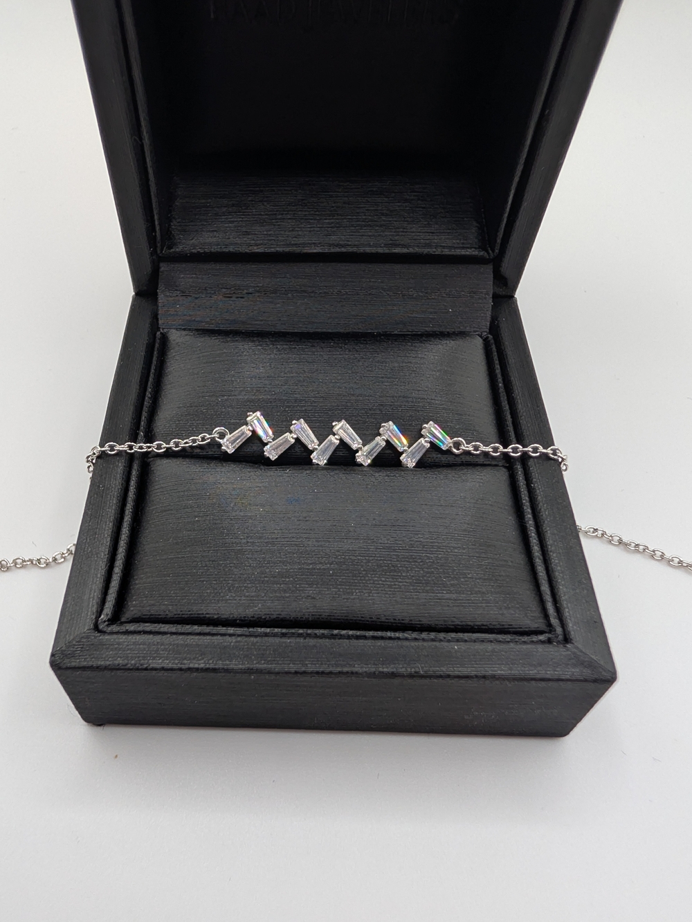 NEW S925 Silver 0.93CT Moissanite Zigzag Baguette Bar Link Bracelet 7”+1”